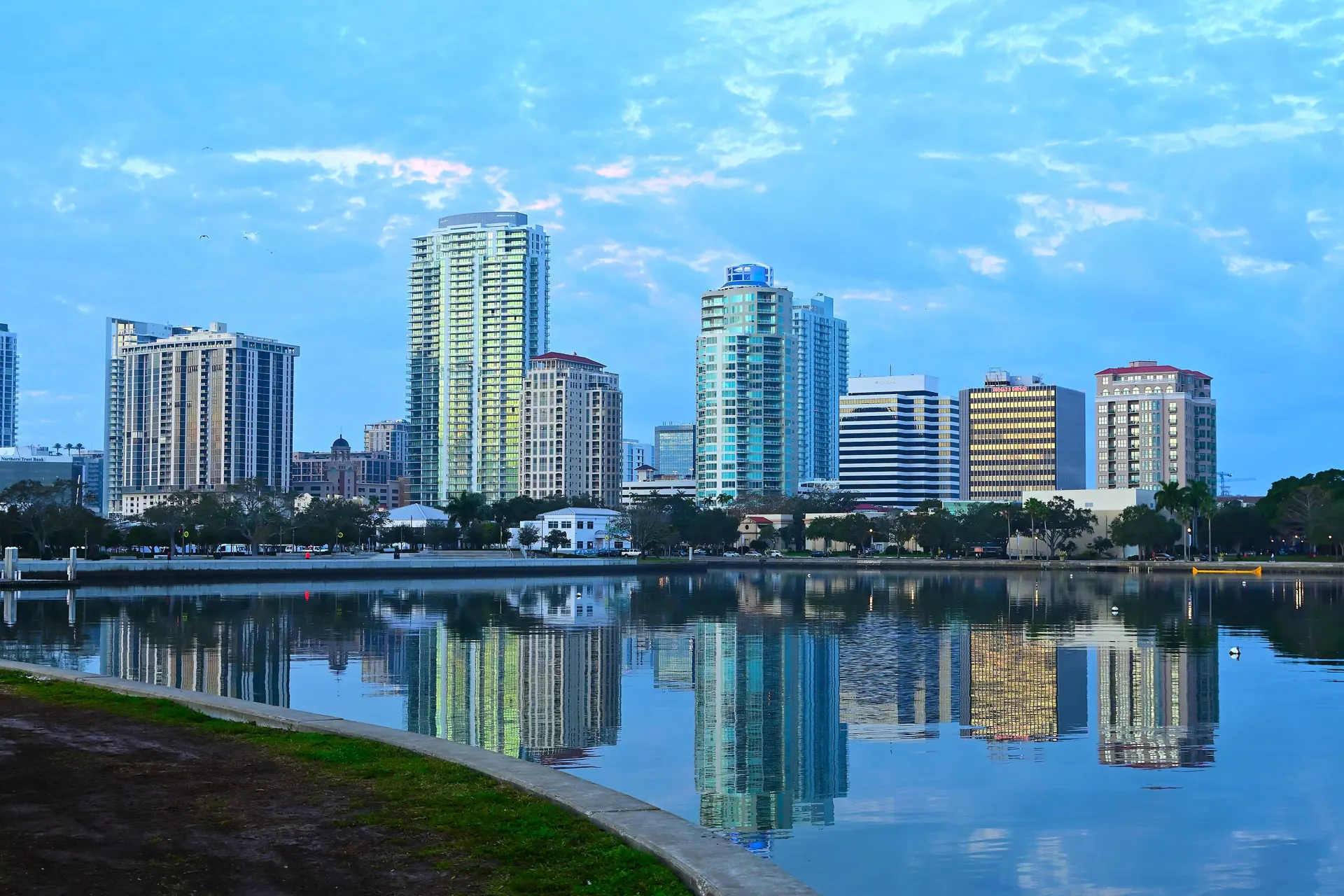 St. Petersburg skyline reflected in the bay