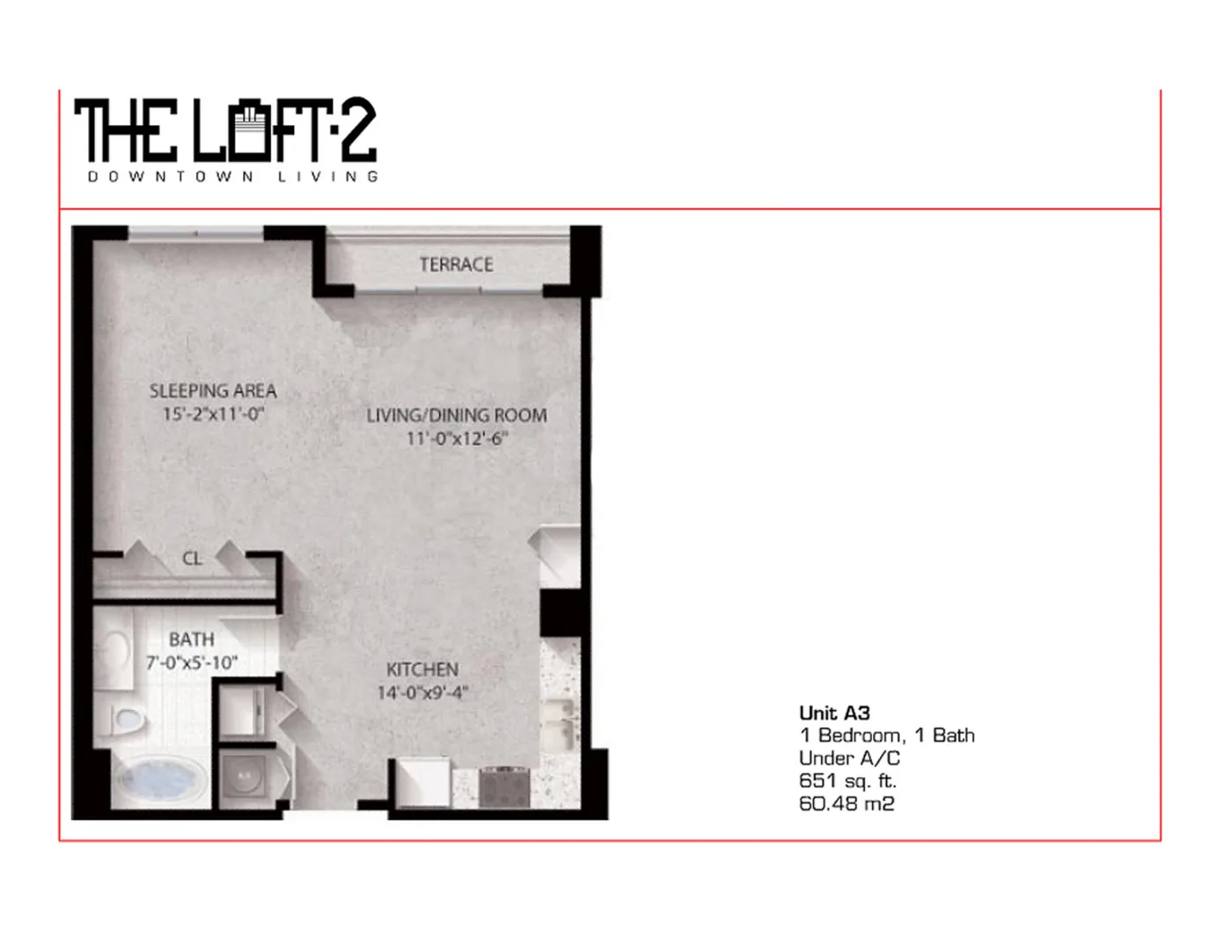 The Loft Downtown II — Unit A3 floor plan